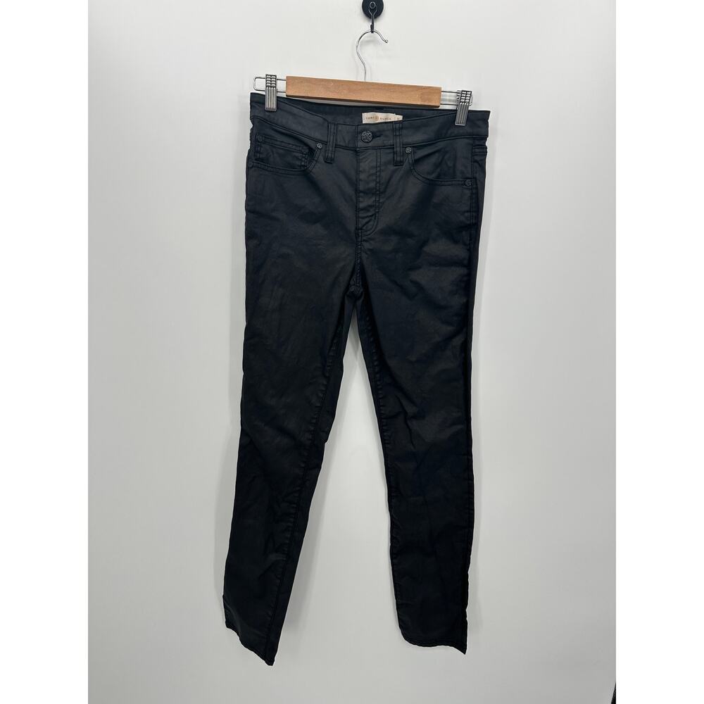 Tory Burch Black Wax Coated Skinny Pants Women 28 High Rise Grunge Biker 8893